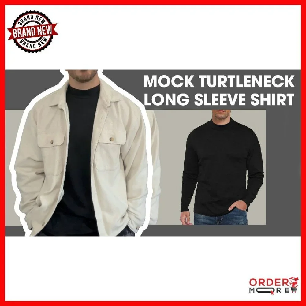 Men's Mock Turtleneck Thermal Shirt Slim Fit Lightweight Polyester Cotton